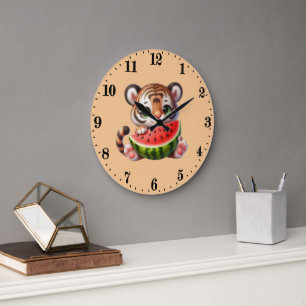 Cute watermelon lovers Tiger Large Clock