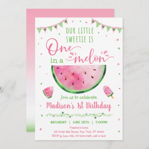 Cute Watermelon One In A Melon First Birthday Invitation