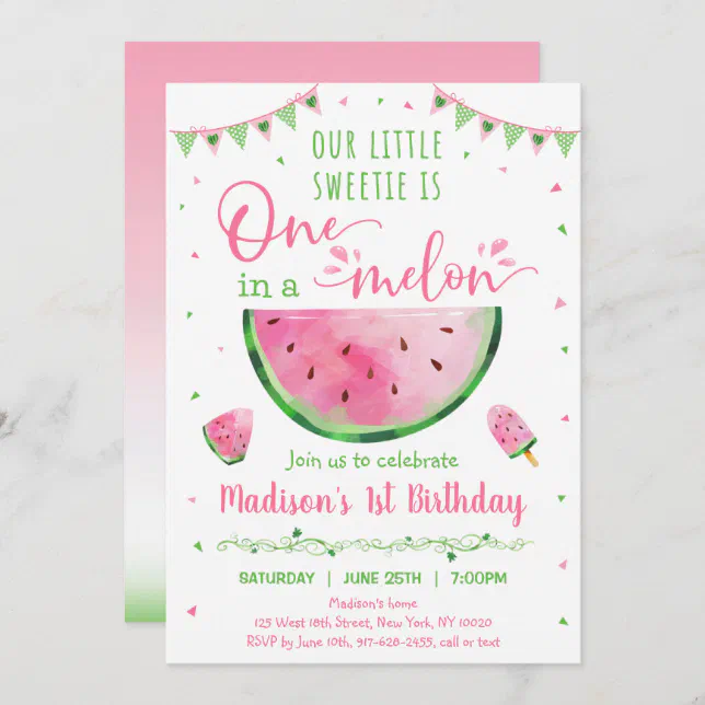 Cute Watermelon One In A Melon First Birthday Invitation | Zazzle