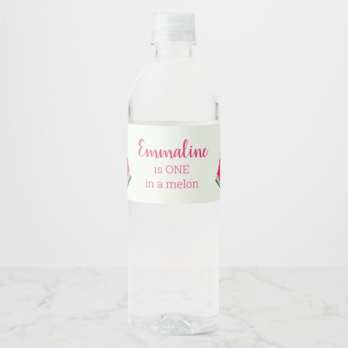 Cute Watermelon One In A Melon First Birthday Water Bottle Label