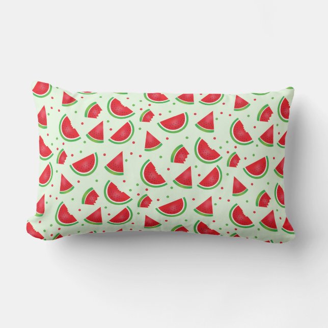 Cute Watermelon Pattern Fruit Summer Red Green Lumbar Pillow (Front)
