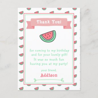 Cute watermelon Pattern Kids Birthday Thank You 