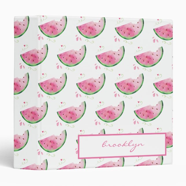 Cute Watermelon Pattern Monogram Name Notebook 3 Ring Binder (Front/Spine)