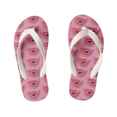 Cute Watermelon Pattern Pink Girly Slices Summer Kids Flip Flops