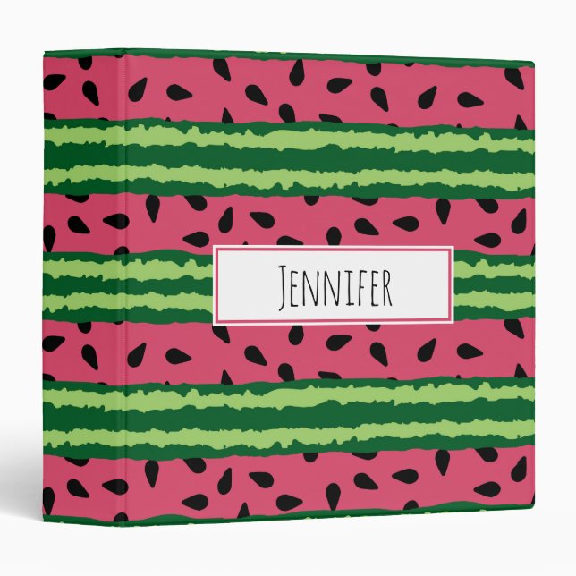 Cute Watermelon Pattern Pink & Green 3 Ring Binder (Front/Spine)