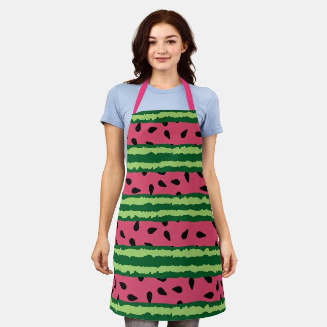 Cute Watermelon Pattern Pink & Green Apron (Worn)