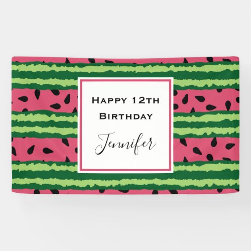 Cute Watermelon Pattern Pink  Green Birthday Banner