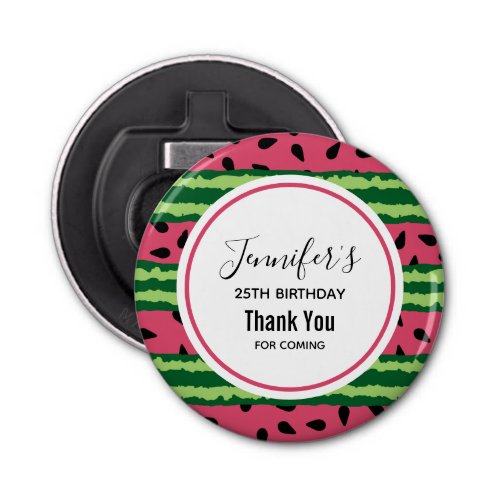 Cute Watermelon Pattern Pink  Green Birthday Bottle Opener