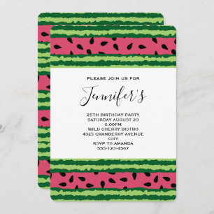 Cute Watermelon Pattern Pink & Green Birthday Invitation
