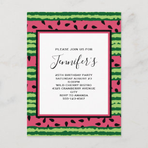 Cute Watermelon Pattern Pink & Green Birthday Invitation Postcard