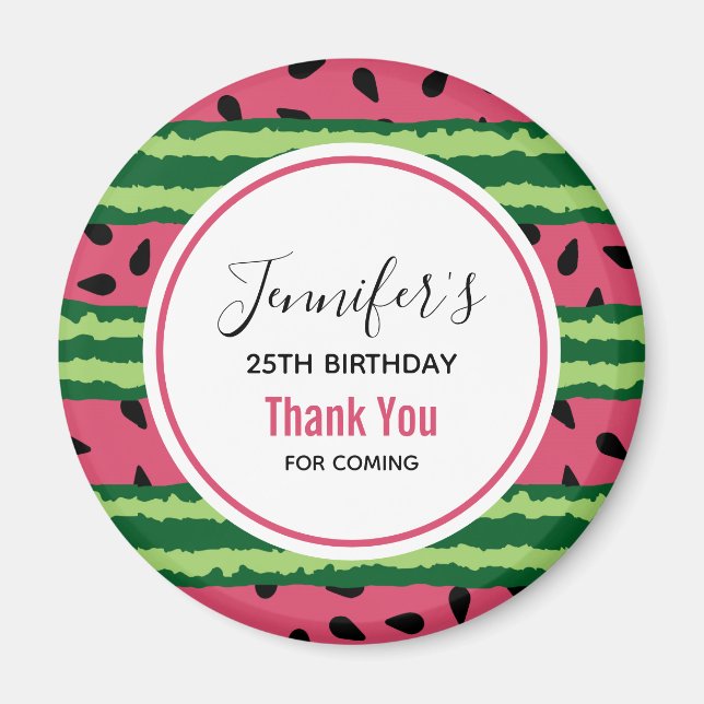 Cute Watermelon Pattern Pink & Green Birthday Magnet (Front)