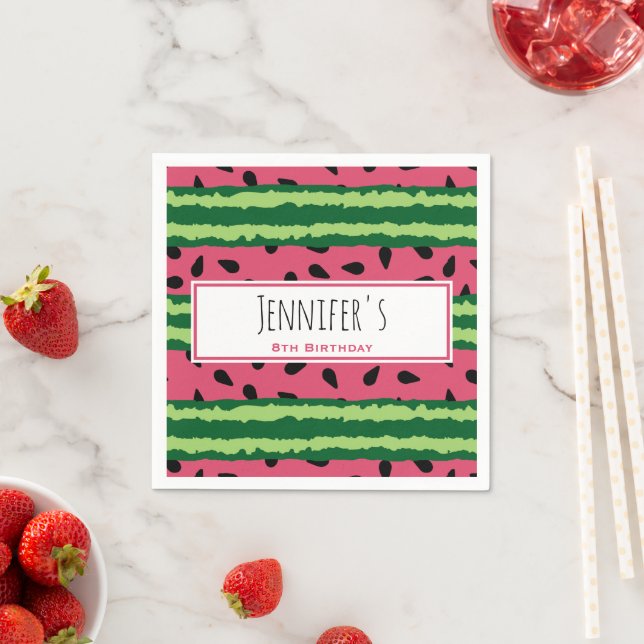 Cute Watermelon Pattern Pink & Green Birthday Napkins (Insitu)