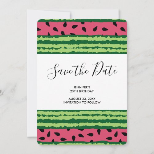 Cute Watermelon Pattern Pink  Green Birthday Save The Date