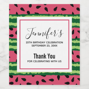 Cute Watermelon Pattern Pink & Green Birthday Wine Label