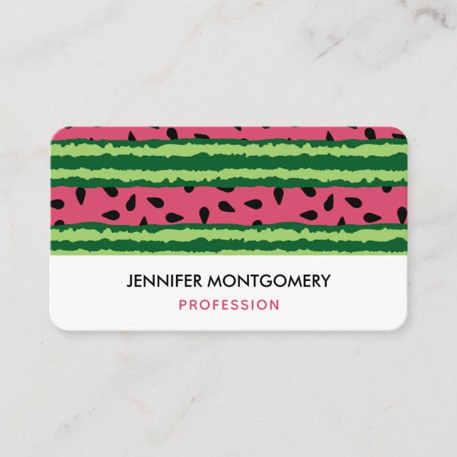 Cute Watermelon Pattern Pink & Green Business Card (Front)
