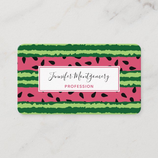 Cute Watermelon Pattern Pink & Green Business Card (Front)