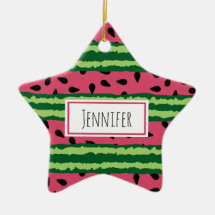 Cute Watermelon Pattern Pink & Green Ceramic Ornament
