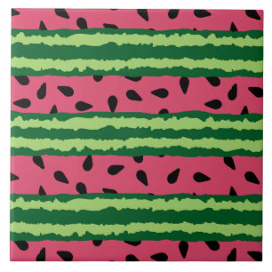 Cute Watermelon Pattern Pink & Green Ceramic Tile