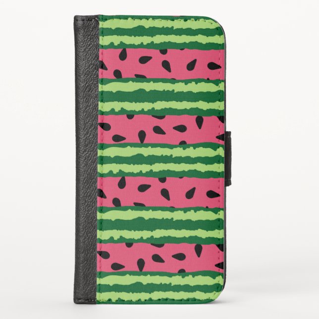 Cute Watermelon Pattern Pink & Green iPhone Wallet Case (Front)