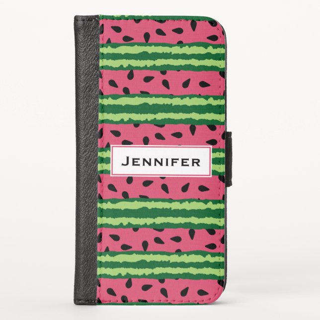 Cute Watermelon Pattern Pink & Green iPhone Wallet Case (Front)