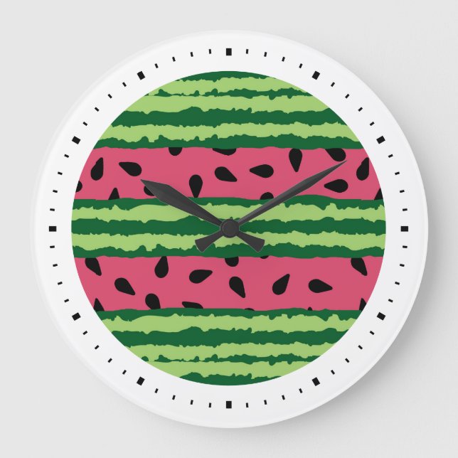 Cute Watermelon Pattern Pink & Green Large Clock (Front)