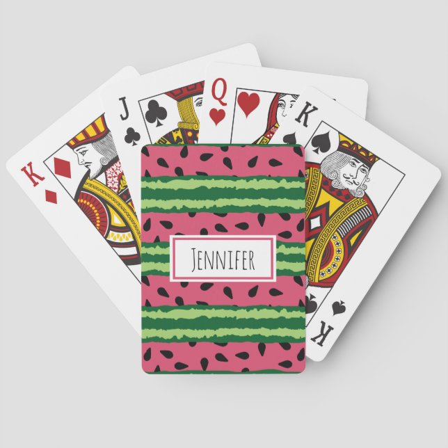 Cute Watermelon Pattern Pink & Green Poker Cards (Back)