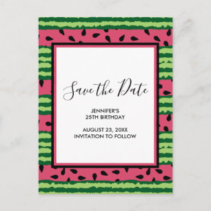 Cute Watermelon Pattern Pink & Green Save the Date Invitation Postcard