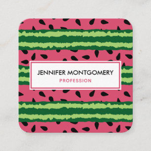 Cute Watermelon Pattern Pink & Green Square Business Card