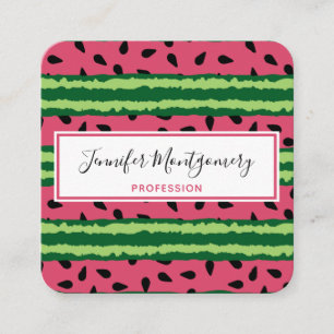 Cute Watermelon Pattern Pink & Green Square Business Card