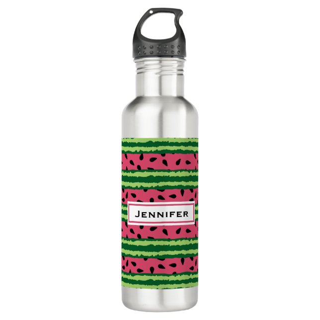 Cute Watermelon Pattern Pink & Green Stainless Steel Water Bottle (Front)
