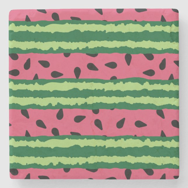 Cute Watermelon Pattern Pink & Green Stone Coaster (Front)