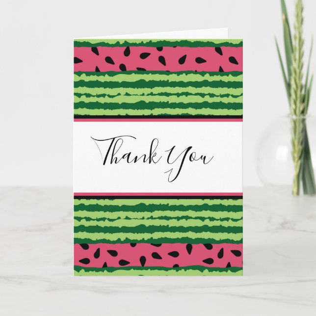 Cute Watermelon Pattern Pink & Green Thank You Card (Front)