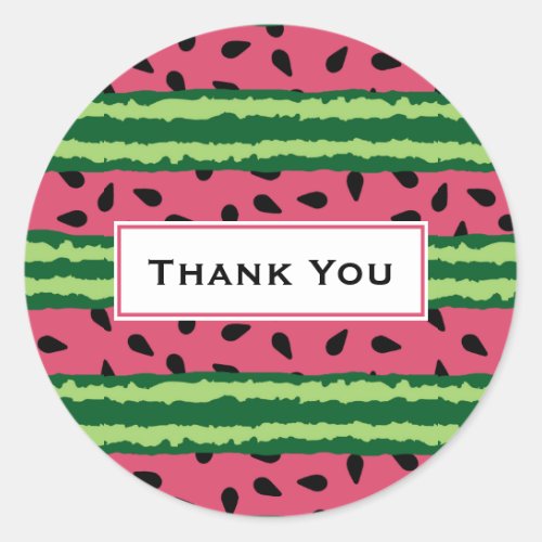 Cute Watermelon Pattern Pink  Green Thank You Classic Round Sticker