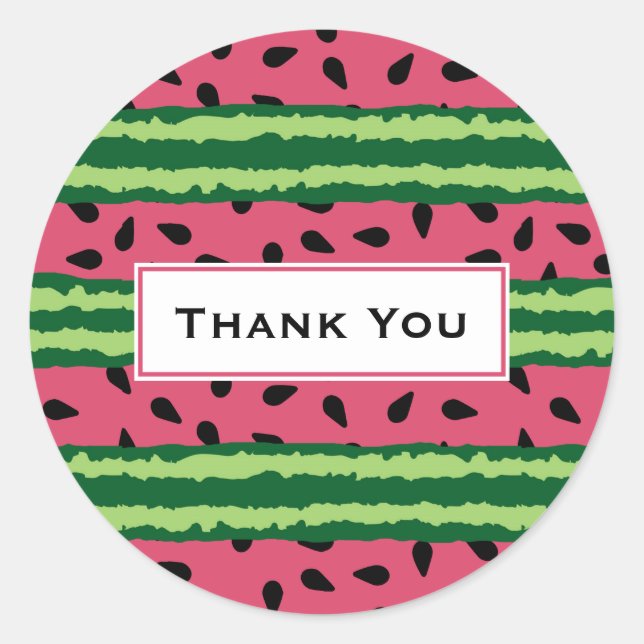 Cute Watermelon Pattern Pink & Green Thank You Classic Round Sticker (Front)