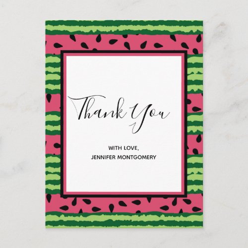 Cute Watermelon Pattern Pink  Green Thank You Postcard