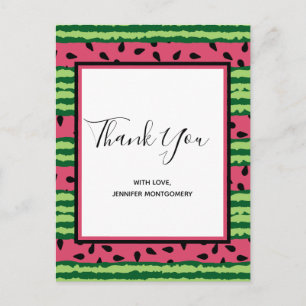 Cute Watermelon Pattern Pink & Green Thank You Postcard