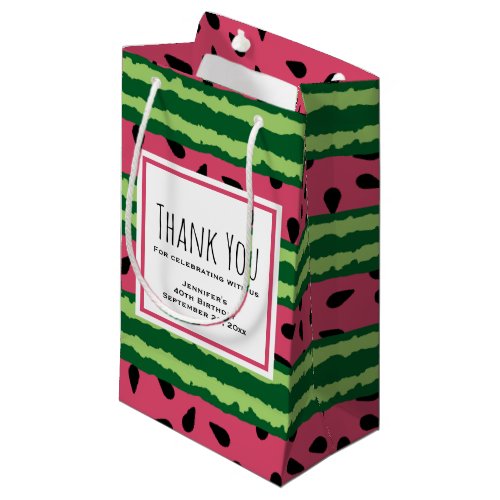 Cute Watermelon Pattern Pink  Green Thank You Small Gift Bag