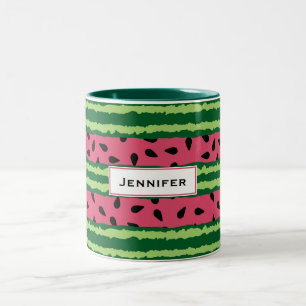 Cute Watermelon Pattern Pink & Green Two-Tone Coffee Mug