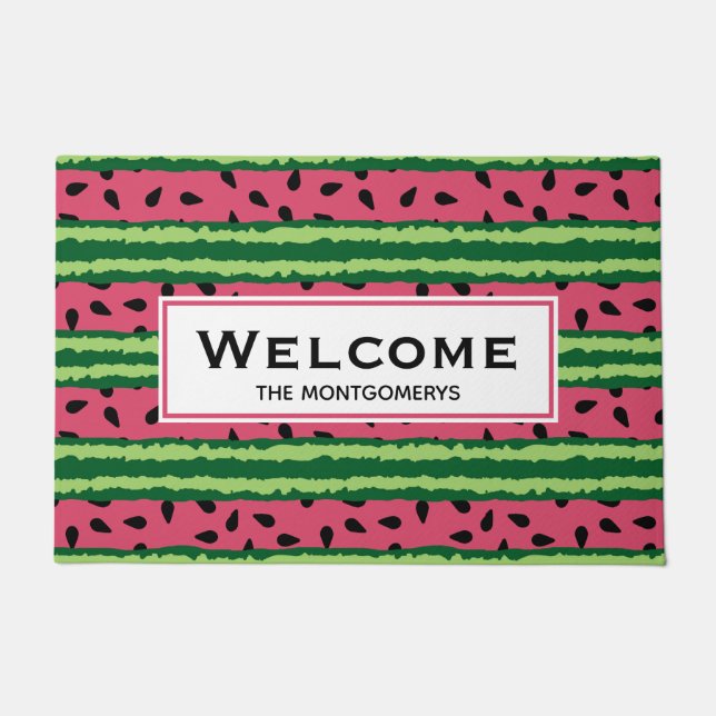 Cute Watermelon Pattern Pink & Green Welcome Doormat (Front)