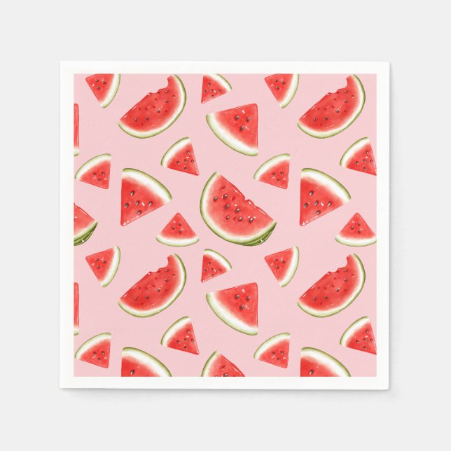Cute Watermelon Pattern Pink Kids Birthday Party Napkins (Front)