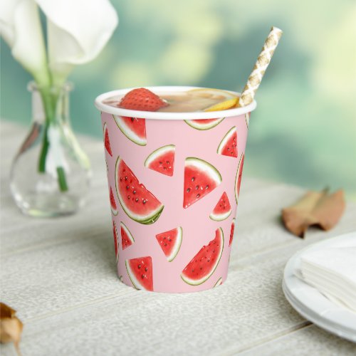 Cute Watermelon Pattern Pink Kids Birthday Party Paper Cups