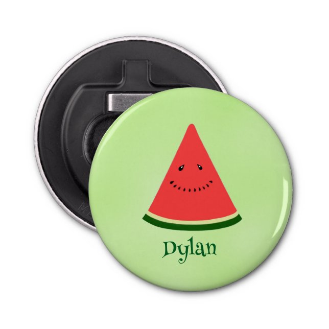 Cute Watermelon Personalized Button Bottle Opener (Front)