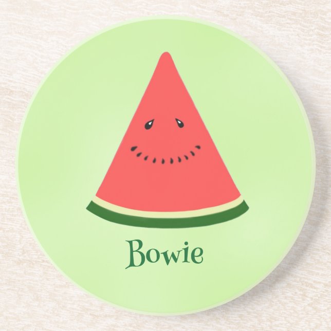 Cute Watermelon Personalized Sandstone Coaster (Front)