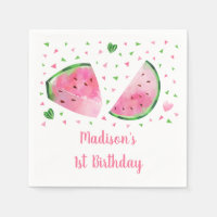 Cute Watermelon Pink & Green Birthday Napkins