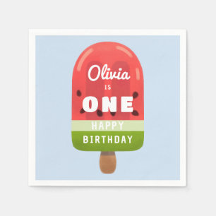 Cute Watermelon Popsicle 1st Birthday Napkins