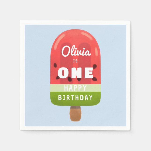 Cute Watermelon Popsicle 1st Birthday Napkins (Front)