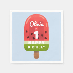 Cute Watermelon Popsicle 1st Birthday Napkins