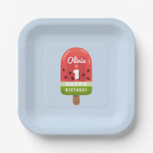 Cute Watermelon Popsicle 1st Birthday Paper Plates