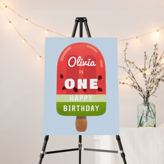 Cute Watermelon Popsicle First Birthday Welcome Foam Board (In Situ (Stand))