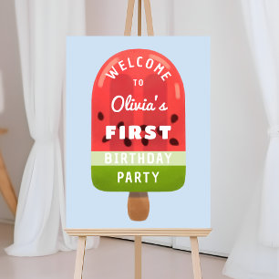 Cute Watermelon Popsicle First Birthday Welcome Foam Board